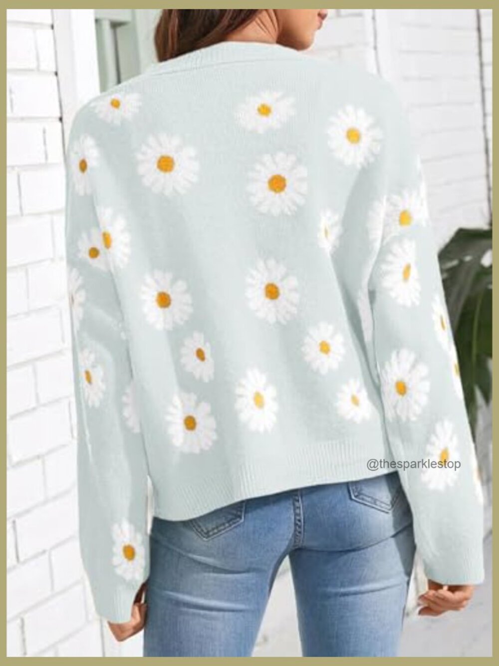 Floral Print Long Sleeve Open Front Cardigan V-Neck Knit Sweater - Picture 4 of 5